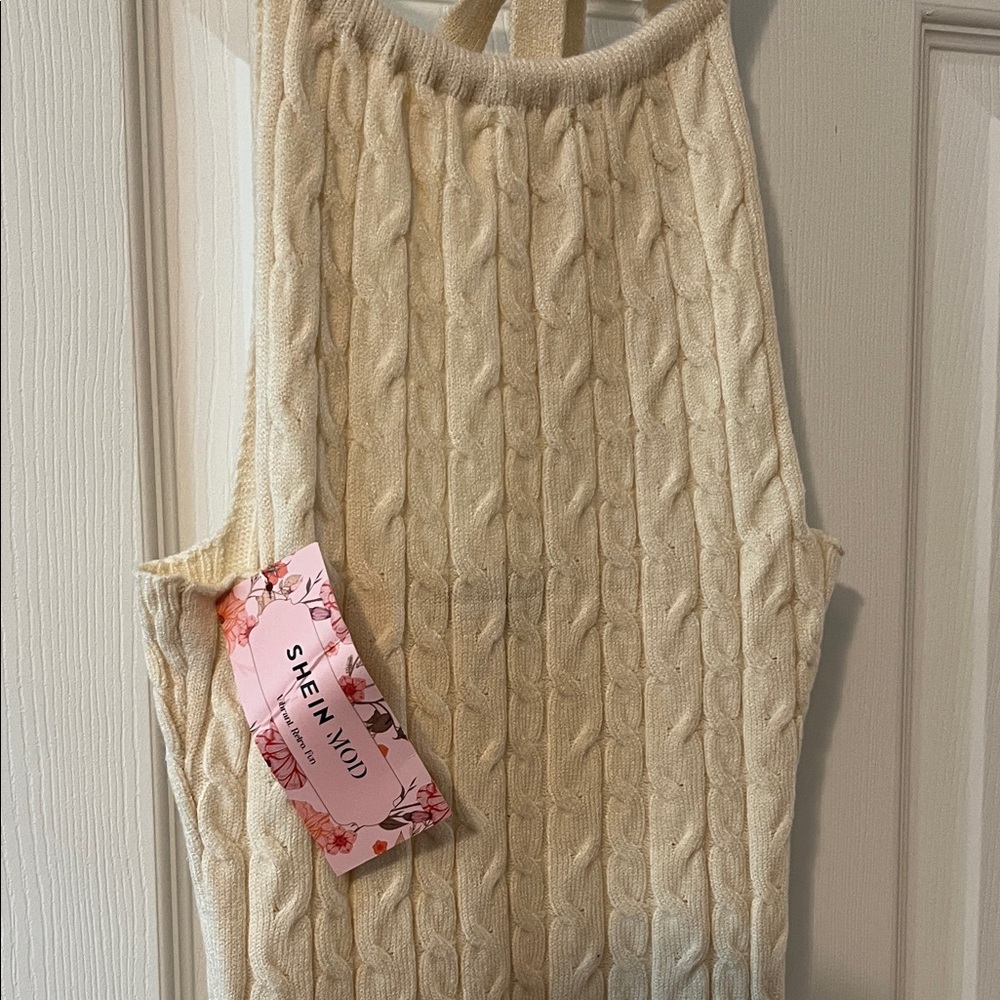SHEIN Cream Cable Knit Sleeveless Dress- S/US4